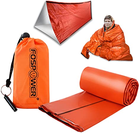 FosPower Emergency Sleeping Bag Liner Durable Lightweight Survival Blanket with Stuff Sack and Survival Whistle for Camping, Hiking