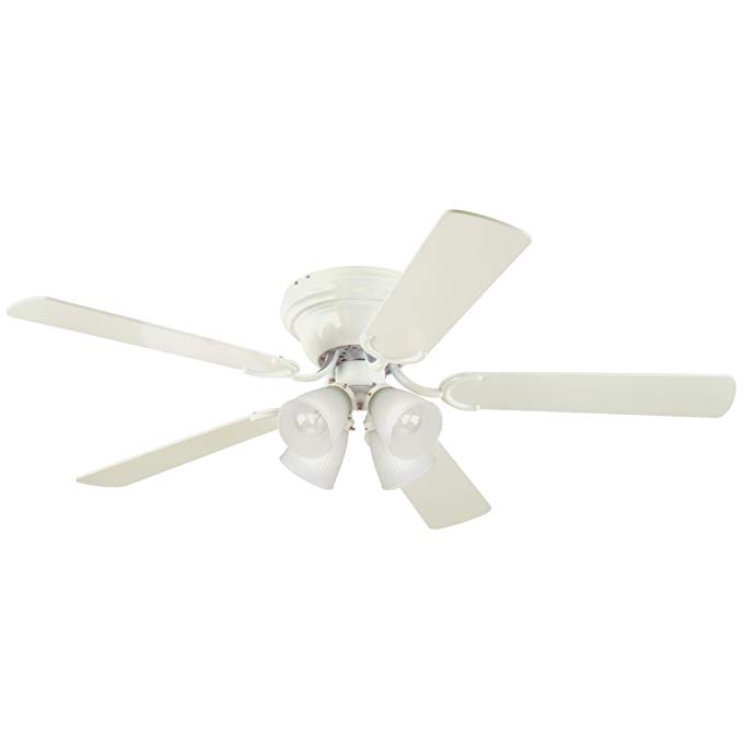 Westinghouse Lighting 7216400 Contempra IV Four-Light 52-Inch Reversible Five-Blade Indoor Ceiling Fan, White with Frosted Ribbed-Glass Shades, Includes Bulbs