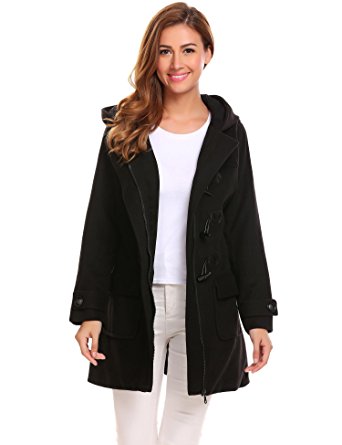 Elesol Women's Hoodie Plus Size Jacket Wool Blend Duffle Toggle Pea Coat