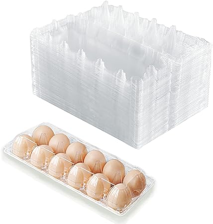 HILELIFE 40 Pack Clear Plastic Egg Cartons Bulk Holds Up to 12 Eggs - 1 Dozen, Reusable Egg Carton for Family Pasture Chicken Farm, Refrigerator Storage