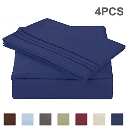 Luxurious Full Bed Sheet Set - Dark Blue - 1800 Thread Count Hypoallergenic Microfiber - Super Soft 4-Piece Sheets with 18" Deep Pocket Fitted Sheet - 2 Pillowcases