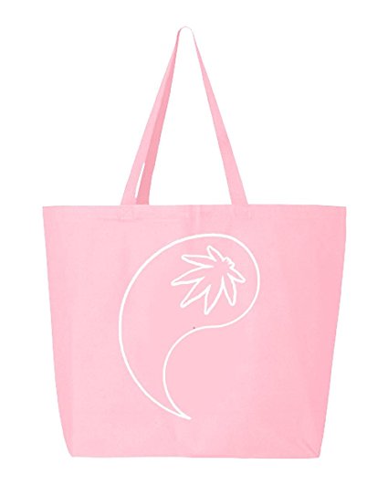 Shop4Ever Pot Leaf Yin and Yang Heavy Canvas Tote Marijuana Reusable Shopping Bag 10 oz Light Pink -Pack of 2- Jumbo