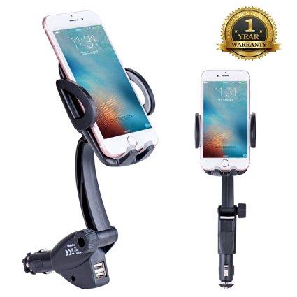 Car Mount,Sundix(TM) Dual USB Universal Car Charger Holder Mount with Cigarette Lighter Chargers for iPhone/Samsung/HTC/Sony/Moto/LG Most Type of Smartphones