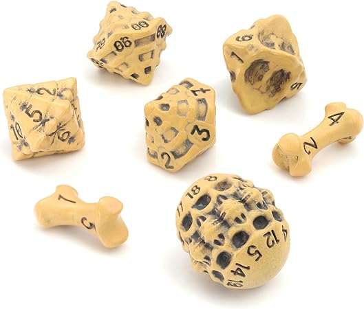 DND Dice Set - Set of 7 Polyhedral Skull & Bone RPG Dice - D20, D12,�0, D10, D8, D6 & D4 Sided. Cool & Unique Gift for Dungeons & Dragons, Warhammer, D&D, Pathfinder, D and D Accessories. (Yellow)