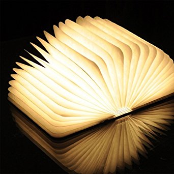 Excelvan Wooden Folding USB Rechargeable Book Light 500 lumens Up To 8 Hours for Decor/Desk/Table/Wall Magnetic Lamp,Novelty Book Style LED Night Light,Warm White