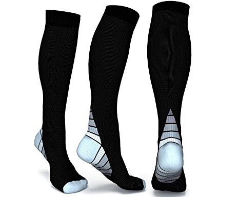 Compression Socks for Men & Women, BEST Graduated Athletic Fit for Running, Nurses, Shin Splints, Flight Travel, & Maternity Pregnancy (Black & Grey L/XL (Women 8-15.5 / Men 8-14) PAIR)