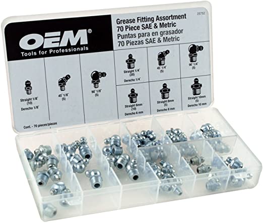 OEMTOOLS 25752 SAE and Metric Grease Fitting Assortment Kit, 70-Piece