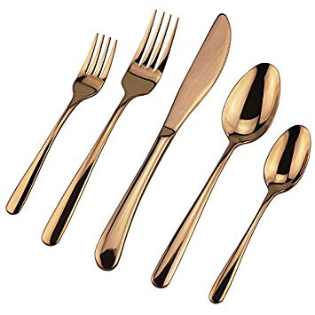 Flatware Set, DEALIGHT Silverware Set, 5-Piece Heavy-Duty Cutlery, Rose Gold 18/10 Stainless Steel Eating Utensils, for 1 People