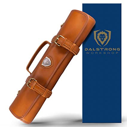 Dalstrong - Vagabond Knife Roll Full & Top Grain Brazilian Leather Roll Bag - California Brown - 16 Slots - Interior and Rear Zippered Pockets - Blade Travel Storage/Case