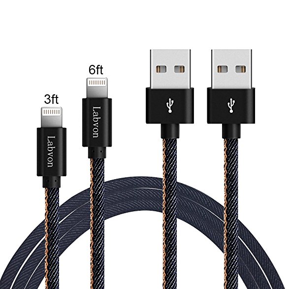 Labvon iPhone Charging Cable, 2pack 3.3/6.6ft iphone6 Tangle-Free Lightning Cable