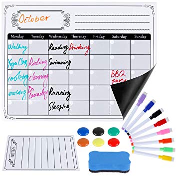 Lictin Magnetic Dry Erase Calendar for Fridge with 8 Markers & 1 Magnetic Notes List, 6 Magnets, 1 Magnetic Eraser– Kitchen Fridge Calendar Memo Board, Monthly&Weekly Schedule Planner 17"x 13"