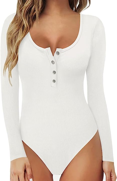 MANGOPOP Women's Henley Shirt Scoop Neck Button Down Ribbed Sleeveless Tank Top Long Sleeve Short Sleeve Bodysuits