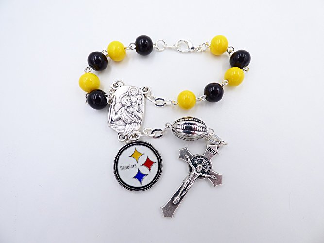 Single Decade St. Christopher Sports Team Auto Rosary - Pittsburgh Steelers Catholic Rosary Beads