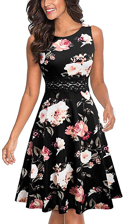 HOMEYEE Women's Sleeveless Cocktail A-Line Embroidery Party Summer Wedding Guest Dress A079