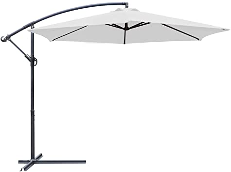 Greesum Offset Umbrella 10FT Cantilever Patio Hanging Umbrella Outdoor Market Umbrella with Crank and Cross Base (White)