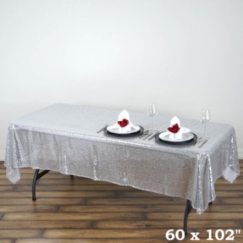 60x102" Sequin RECTANGULAR Tablecloth - Silver