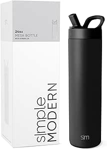 Simple Modern Water Bottle with Straw lid | Insulated Stainless Steel Thermos | Reusable Travel Water Bottles for Gym & Sports | Leak Proof & BPA Free | Mesa Collection | 24oz, Midnight Black