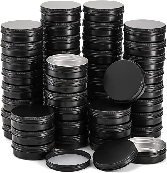 Foraineam 48 Pack 4 oz Screw Lid Round Tins Aluminium Empty Tins Black Metal Candle Storage Tin Jars Spice Containers Travel Tin Cans