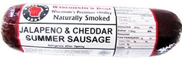 WISCONSIN'S BEST - Smoked Summer Sausage - JALAPENO & 100% WISCONSIN CHEDDAR CHEESE - Naturally Hickory Smoked - 12 oz  - Slice and Eat