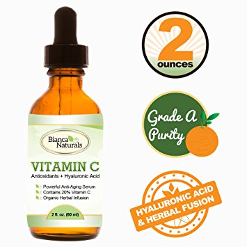 Vitamin C Serum for Face - 2 Ounce Luxury Brand | TRIPLE ACTION STRENGTH: 20% Vitamin C + Hyaluronic Acid + Amino Acids | Nutritional Skin Supplement, Vitamin C Benefits, Pure (by Bianca Naturals)