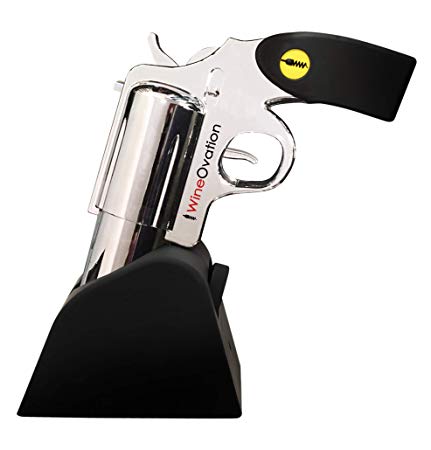 WineOvation Electric Gun Wine Bottle Opener (Simulated Chrome) - Open your Wine Bottle Fast with this New Corkscrew - Great Gift for Gun Enthusiasts and Wine Lovers. Foil Cutter Included.