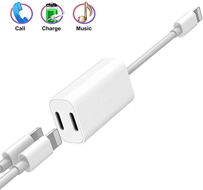 [Apple MFi Certified] Dual Ports Splitter Adapter for iPhone,2 in 1 Headphone Jack Aux Audio   Charge   Sync   Music Control Adapter Compatible with iPhone 11 X Xs Max Xr 7 8 P ipad Support iOS 12