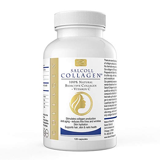 Salcoll Collagen Skin Capsules - Anti-Aging Supplements with Marine Collagen & Vitamin C - Anti-Aging Skin Care to Help Reduce Wrinkles - Supports Hair, Skin & Nails Health - 120 Capsules