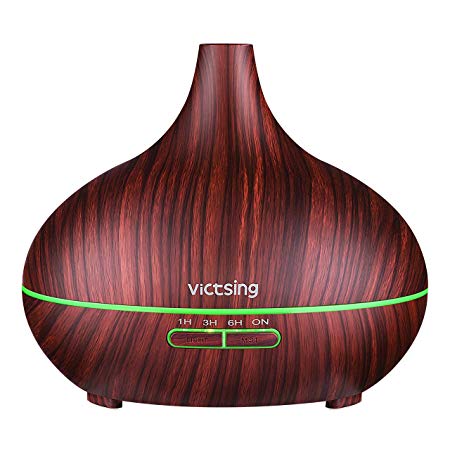 VicTsing Essential Oil Diffuser, 300ml Oil Diffuser with 7 Color Lights and 4 Timer, Aromatherapy Diffuser with Auto Shut-off Function, Cool Mist Humidifier BPA-Free for Bedroom Home - Red Brown