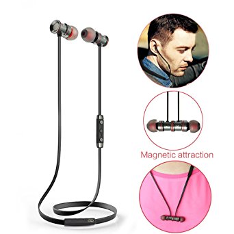 Bluetooth Headphones, Stoon BH816 Sweatproof V4.1 Wireless Neckband Bluetooth Headset Noise Cancelling Earbuds In-Ear Earphones with Microphone Stereo Magnetic Attraction for Sport Running (Black)