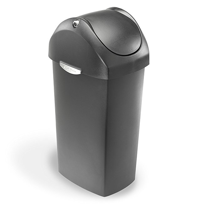 simplehuman Swing Lid Trash Can, Grey Plastic, 60 L / 16 Gal