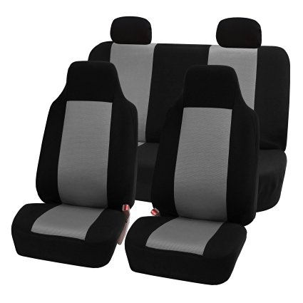 FH-FB102114 Full Set Classic Cloth Car Seat Covers Gray / Black color- Fit Most Car, Truck, Suv, or Van