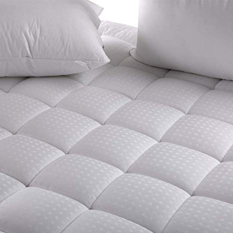 Twin XL (8"-21" Deep Pocket) Fitted Quilted Mattress Pad - Luxurious 300TC 100% Cotton Top - Storm Goose Down Alternative Filled- Mattress Topper Cover