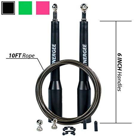 Synergee Speed Jump Rope - (2) Adjustable 10 Ft Cable - Steel Ball Bearings - For CrossFit, MMA, Boxing & Fitness