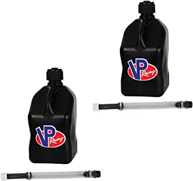 VP Racing Fuels Motorsport 5 Gallon Square Plastic Utility Jug Black & 14 Inch Hose (2 Pack)