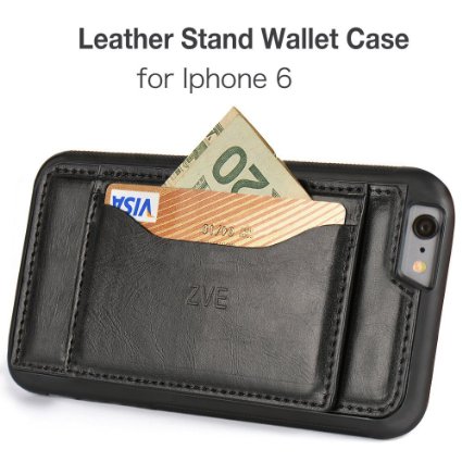 iphone 6S leather wallet case ZVE Wallet Premium Soft PU Leather Cover for Apple iPhone 66S 47 Inch Late 2014 Model Black