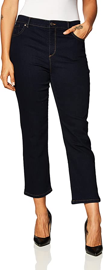 GLORIA VANDERBILT Women's Petite Amanda Classic High Rise Tapered Jean, Rinse Noir, 8P Short