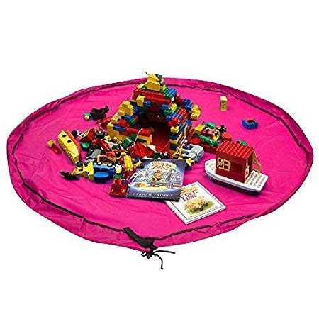 Whale Life Toy Bag Storage Mat, Portable Toys Organizer and Container, Play Floor Mat and Toys Favor Bag with Drawstring, Large Kids Pouch Bag for Lego (Pink Magenta)