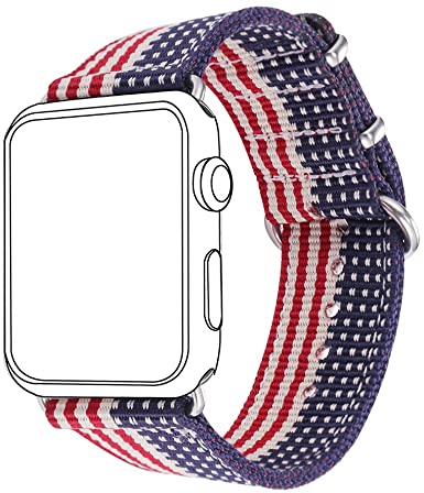 Bandmax Nylon Band Compatible Apple Watch 42MM/44MM, American Flag Nylon Fabrics Replacement Strap Accessories Compatible iWatch Series 5/4/3/2/1 Mix Stainless Steel Classic Buckle(The Stars&Stripes)