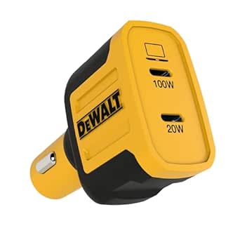 DEWALT USB C Car Charger, 120W 2-Port PD 3.0 Type C Adapter, PPS Fast Charging with Power Delivery for iPhone 15 14 13 12 11 X XS Pro Max Mini, Galaxy S22/S20/S10, Pixel, iPad/iPad Mini, and More