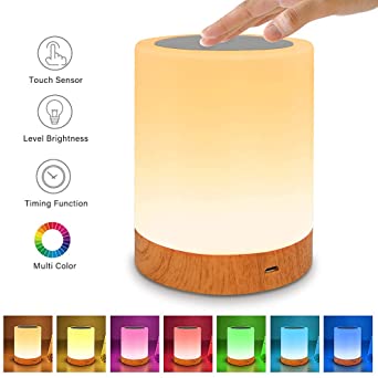 Table Lamp Touch Night Light - Portable Sensor Remote Control Bedside Lamps with Quick Rechargeable USB Dimmable Warm White Light 13 Colors RGB Table Lamp for Bedroom Living Room Office (Silver)