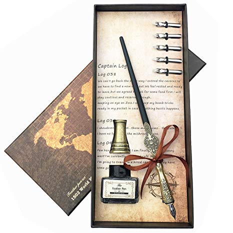 Lingery Calligraphy Dip Pen Set, 100% Hand Craft Copper Pen with Penholder and 11 Nibs