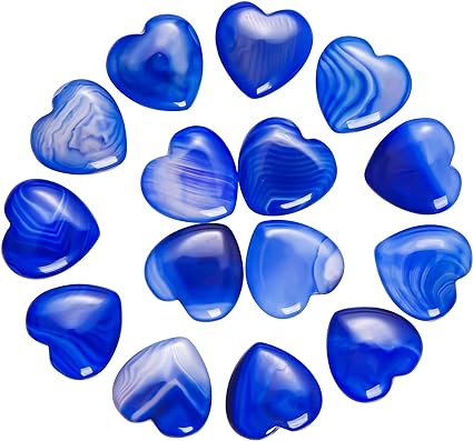 Marrywindix 15 Packs 0.8 Inch Healing Crystal Natural Blue Agate Heart Love Carved Palm Worry Stone Chakra Reiki Balancing