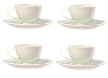 Francois et Mimi Set of 4 High-fire Pure White Porcelain Espresso Cup and Saucer