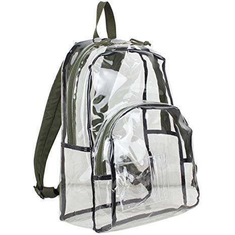 Eastsport Clear Backpack, Fully Transparent with Padded Straps, Clear/Army Green