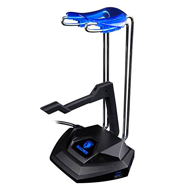 Sades W10 Anubis' Staff Multifunctional USB 3.0 Headset Stand Holder With 3 USB Ports,Aux Port And Mic Port-Suitable For All-Sized Headphones