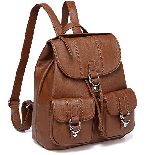 Backpack Purse for Women,VASCHY Fashion Faux Leather Buckle Flap Drawstring Backpack for College with Two Front Pockets