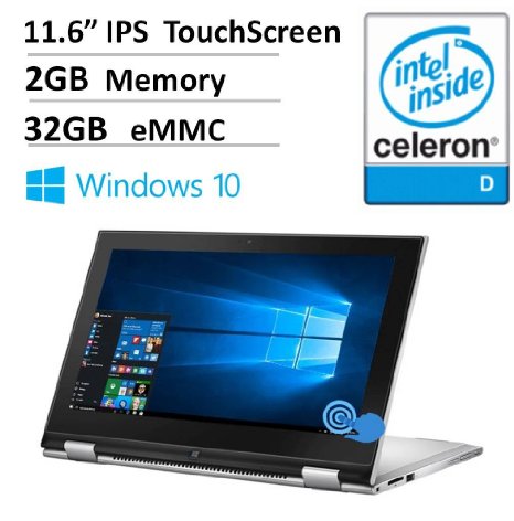 2016 NEW Dell Inspiron 11.6" Convertible Touchscreen Laptop (Tablet) - 11.6" LED IPS Touchscreen, Intel Dual-Core Celeron up to 2.16GHz, 2GB DDR3, 32GB SSD, Wireless, Bluetooth, MaxxAudio, Windows 10