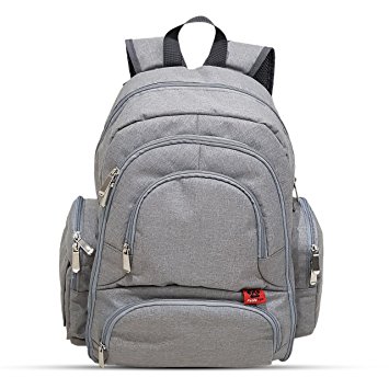 Baby Diaper Backpack Bag With Changing Pad & Stroller Straps | Comfy Padded Shoulder Straps, Spacious Compartments & Insulated Pockets | For Baby Showers, Travel, Mom, Dad, Boys & Girls (Grey)