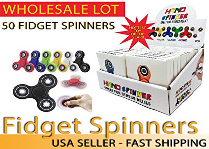 Fidget Hand Spinners 50 PC Color Bundle Bulk EDC Tri-Spinner Desk Toy Stress Anxiety Relief ADHD Student Relax