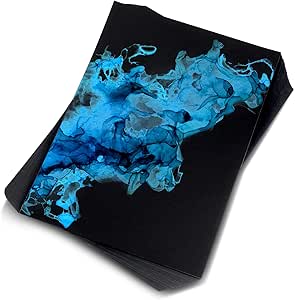 50 Sheets Alcohol Ink Paper 9 x 12 Inch Black Watercolor Paper Synthetic Water Color Painting Paper Black Art Paper for Kid Adult Students Acrylic Painting Drawing, 250 GSM Cardstock